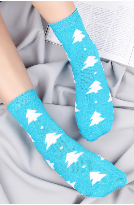 Шкарпетки жіночі махрові блакитні "Ялинки" розмір 36-40 124378L