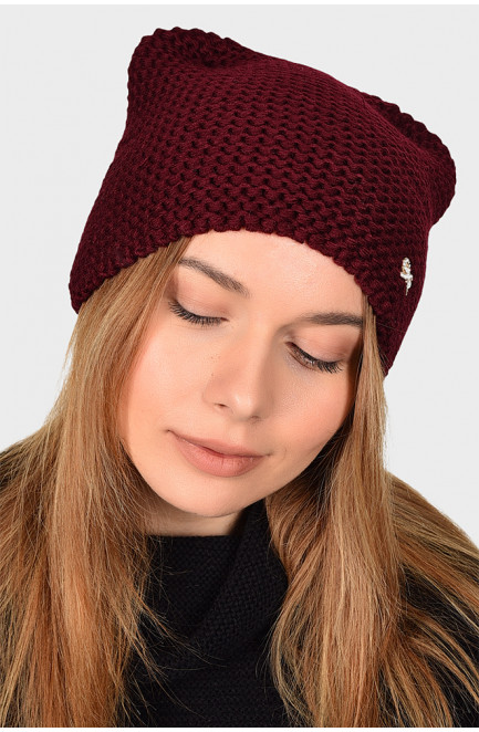 Шапка женская на флисе бордовая 130766L
