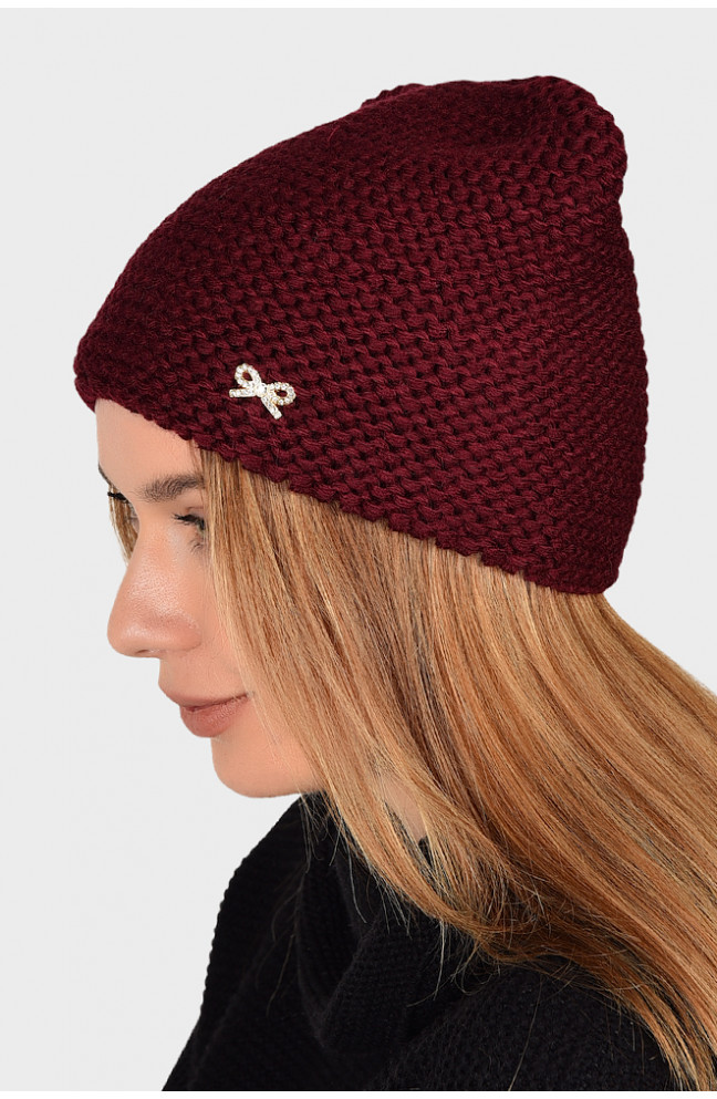Шапка женская на флисе бордовая 130766L