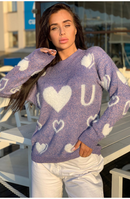 Свитер женский сердце фиолетовый 135015L