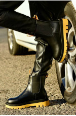 Ботинки женские черные с желтым 137809L