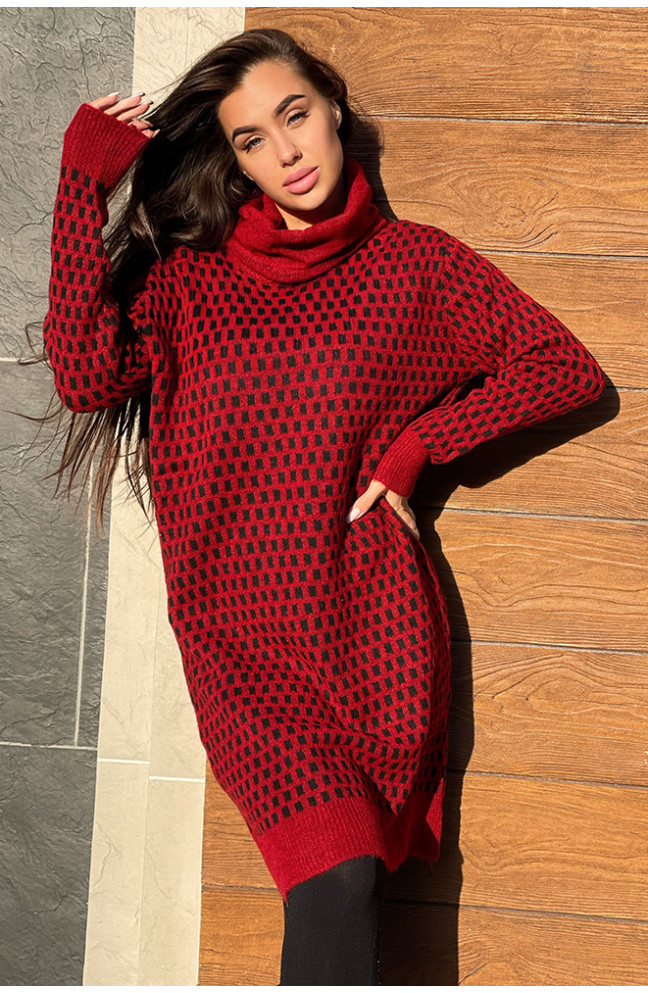 Туника женская вязаная красная 138539L