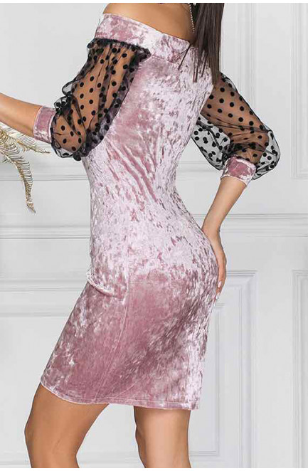 Платье женское велюр+сетка пудра 140264L