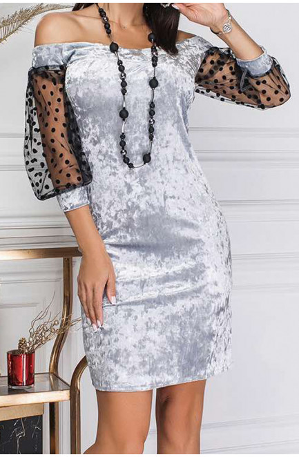 Платье женское велюр+сетка серый 140269L