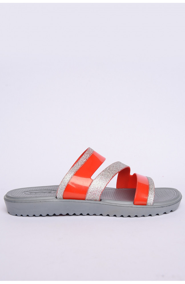 Шлепки женские красные с серым 144357L