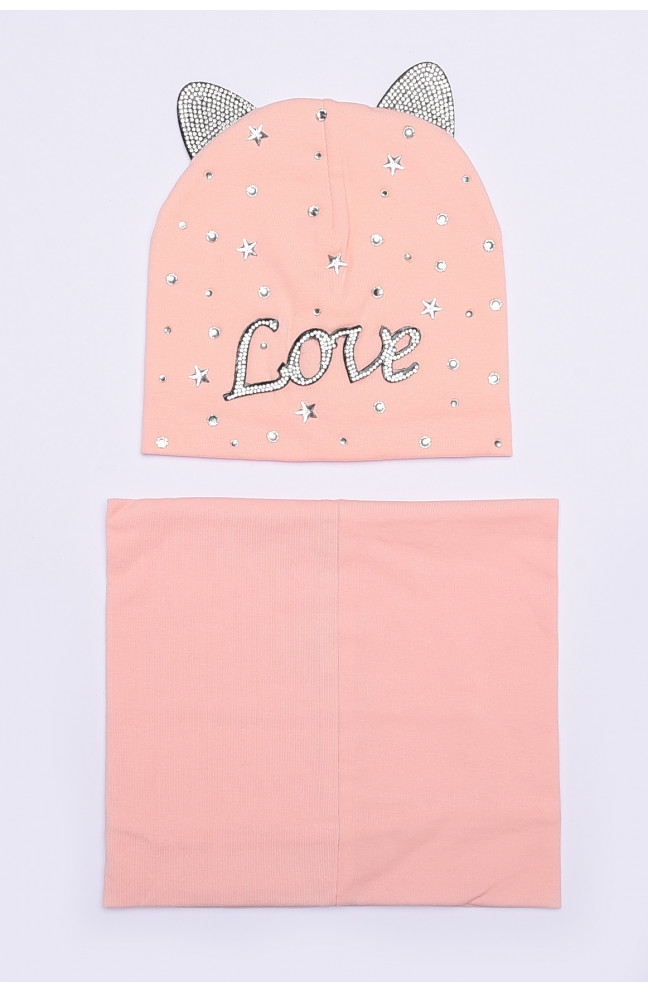 Шапка+хомут девочка персиковая на 4-5 лет 149971L