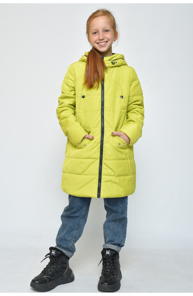 Ветровка удлиненная детская салатовая с капюшоном 150429L