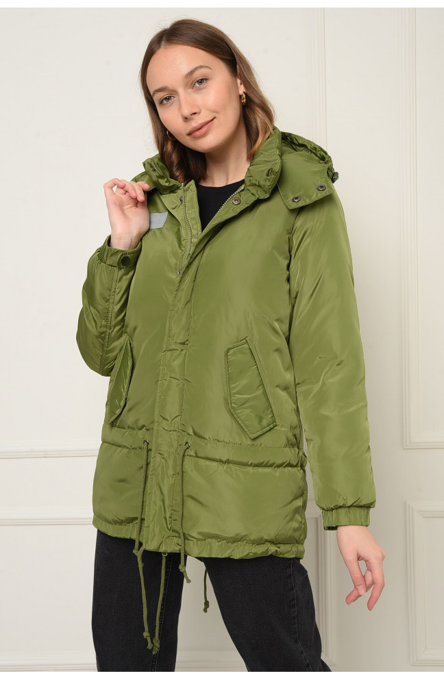 Куртка женская демисезон оливковая с капюшоном 150512L