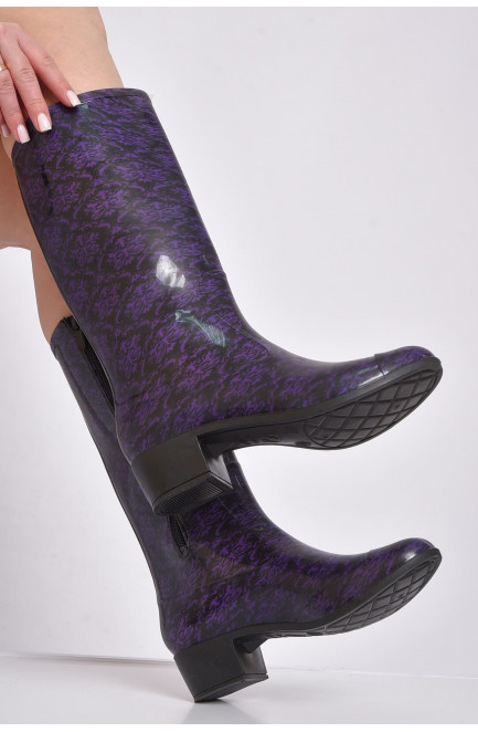 Сапоги резиновые высокие женские черные с фиолетовым 150721L