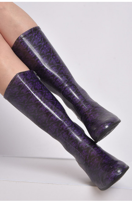 Сапоги резиновые высокие женские черные с фиолетовым 150721L