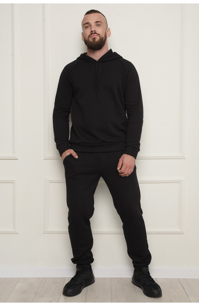 Спортивный костюм мужской на флисе черного цвета 150894L