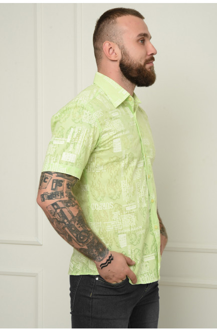 Рубашка мужская зеленая с надписями летняя 151255L