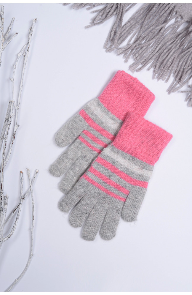 Перчатки  детские для девочки серо-розового цвета на 5-8 лет 151322L