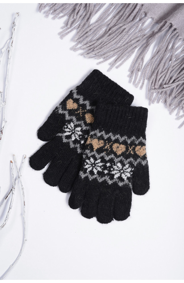 Перчатки  детские для девочки чёрного цвета на 5-8 лет 151343L