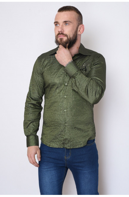 Рубашка мужская зеленая в полоску 151368L