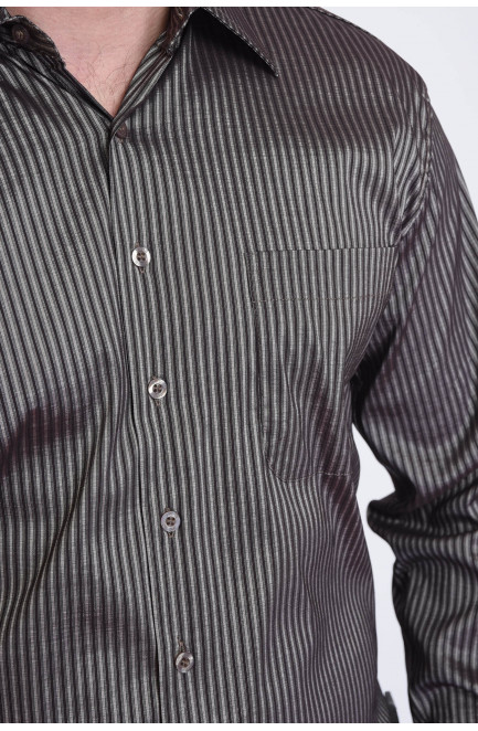 Рубашка мужская коричневая в полоску 151423L