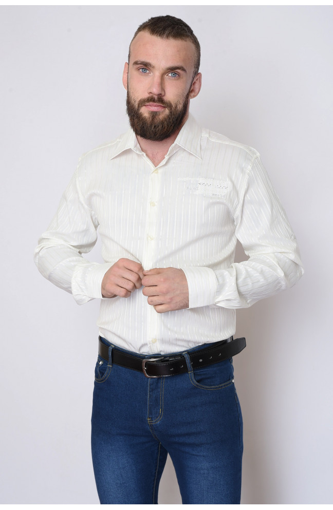 Рубашка мужская молочная в полоску 151447L