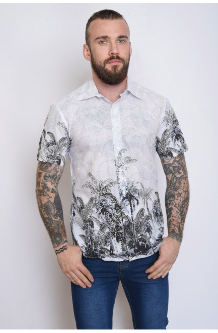 Рубашка мужская белая с серыми узорами размер М 151456L