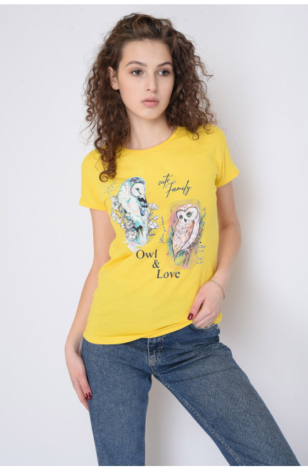 Футболка женская желтого цвета с рисунком 151633L