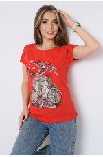 Футболка женская красная с рисунком 151671L