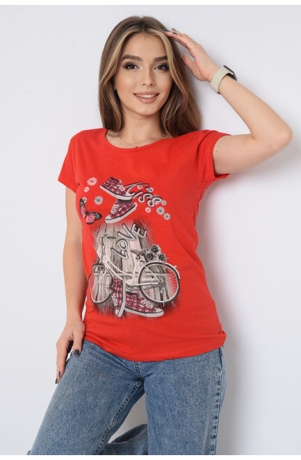 Футболка женская красная с рисунком 151671L