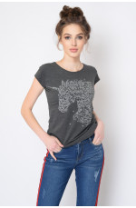 Футболка женская темно-серая с рисунком 151725L