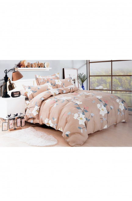 Комплект постельного белья бежевого цвета с цветочным принтом полуторка 152283L
