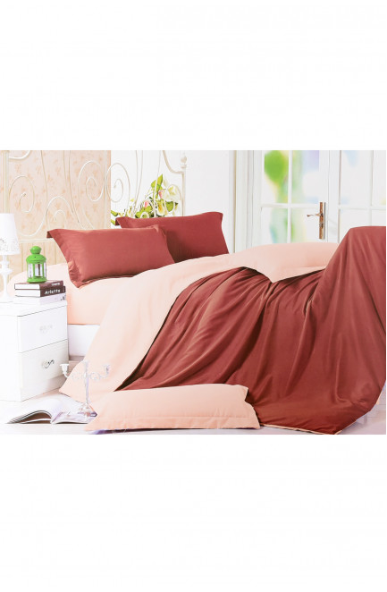 Комплект постельного белья бордовый с персиковым полуторка 152447L