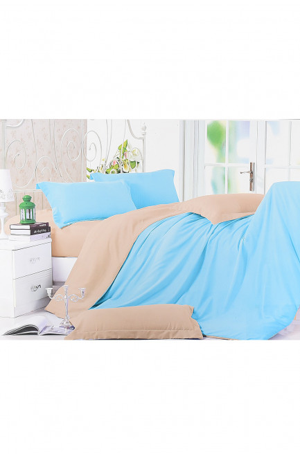 Комплект постельного белья голубой с бежевым полуторка 152457L