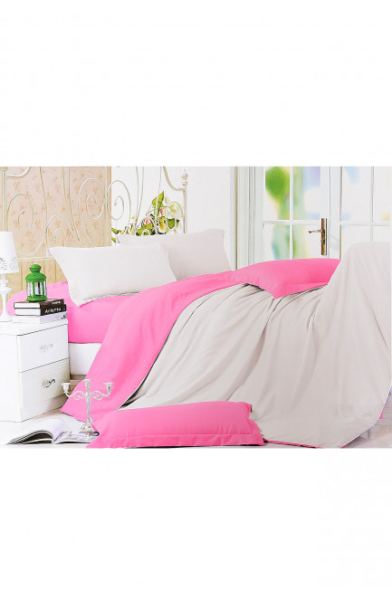 Комплект постельного белья пудра с розовым евро 152465L