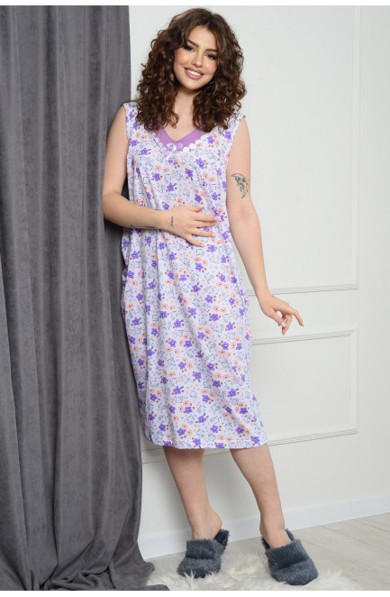 Ночная рубашка женская белого цвета с сиреневыми вставками размер 52 152542L