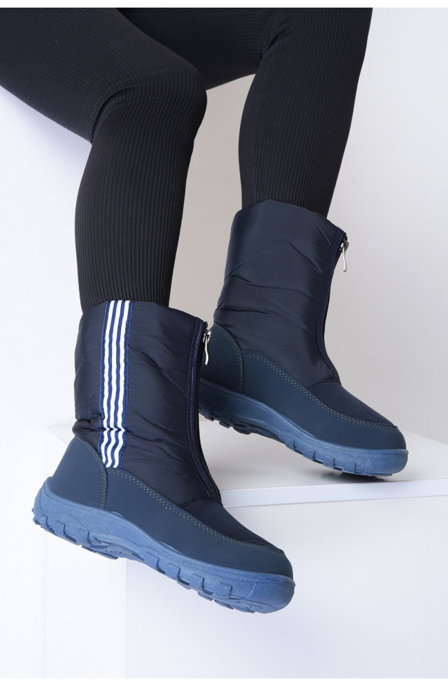 Дутики детские девочка зимние  темно-синие на молнии 152567L