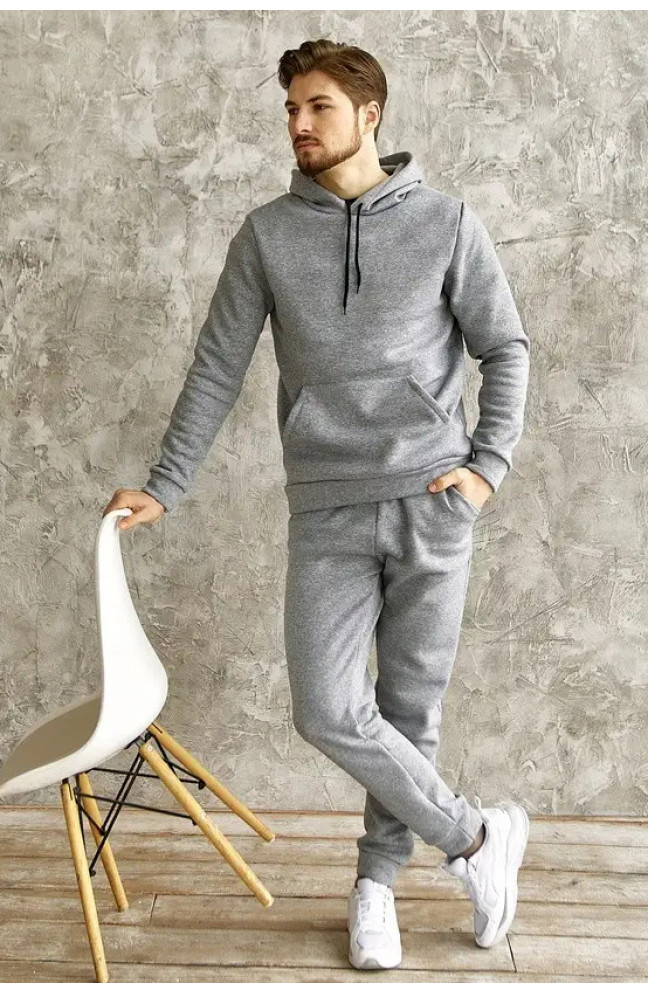 Спортивный костюм мужской трехнитка на флисе серый 152658L