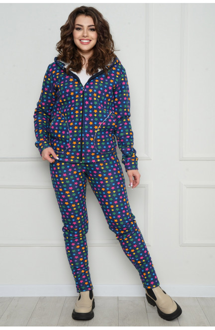 Спортивный костюм женский на флисе темно-синего цвета 152677L