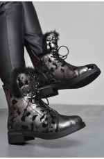 Полусапоги женские зимние на искуствинном меху серебряного цвета 152821L