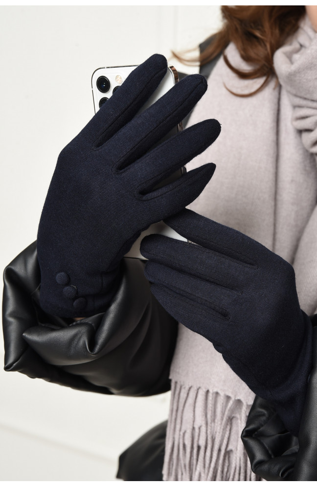 Перчатки женские сенсорные на меху темно-синего цвета 153120L