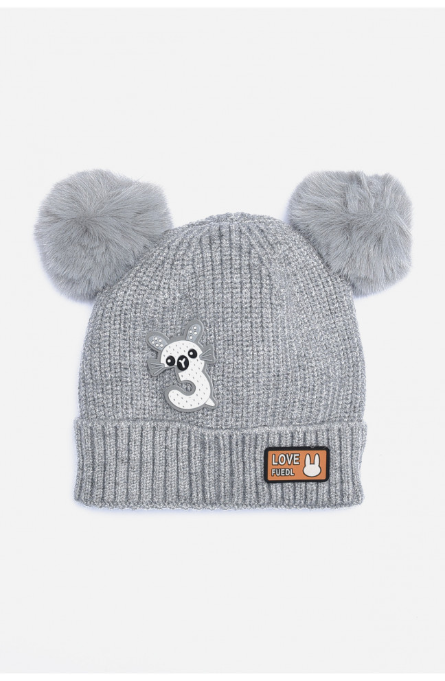 Шапка детская теплая серого цвета на 1-2 года 153137L