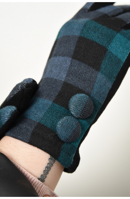 Перчатки женские текстильные на флисе черно-бирюзового цвета 153194L