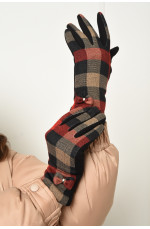 Перчатки женские текстильные на флисе черно-красного цвета 153195L