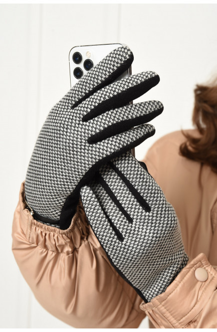 Перчатки женские текстильные на меху черно-серого цвета 153225L