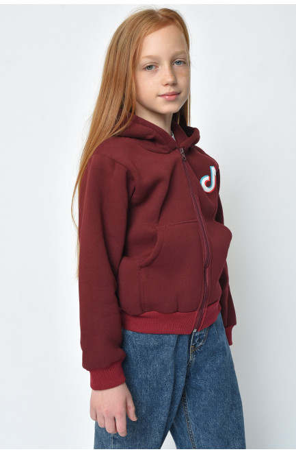 Спортивная кофта детская девочка на флисе бордового цвета 153361L
