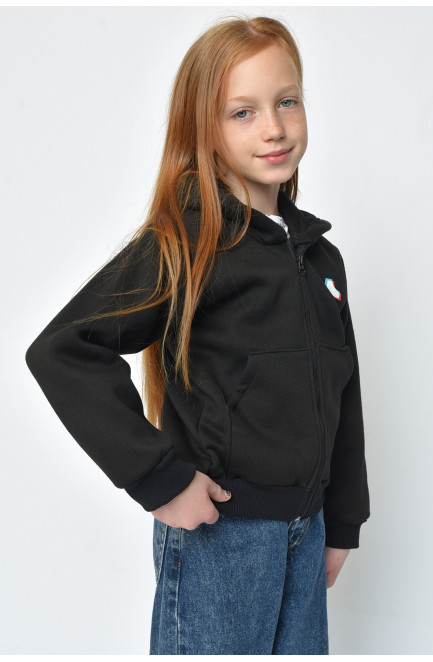 Спортивная кофта детская девочка на флисе черного цвета 153362L