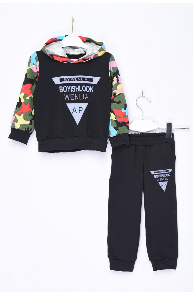 Спортивный костюм детский демисезон черного цвета с надписями 153388L