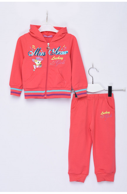 Спортивний костюм дитячий для дівчинки з капюшоном коралового кольору 153657L