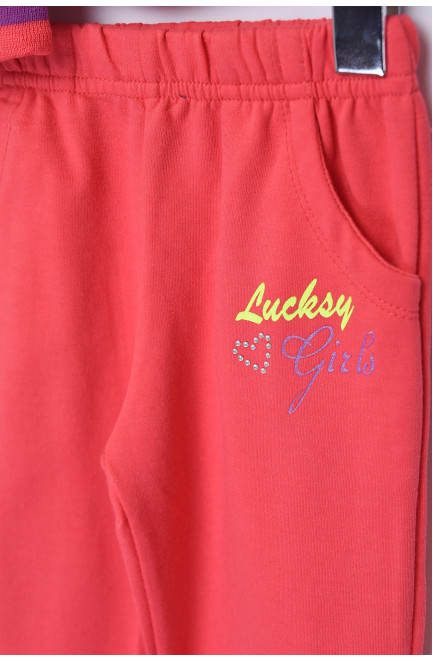 Спортивный костюм детский для девочки с капюшоном кораллового цвета 153657L