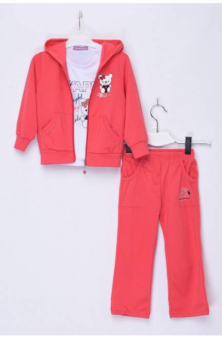 Спортивный костюм 3-ка детский для девочки с капюшоном кораллового цвета 153671L