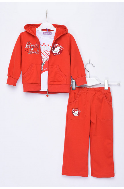 Спортивный костюм 3-ка детский для девочки с капюшоном красного цвета 153682L