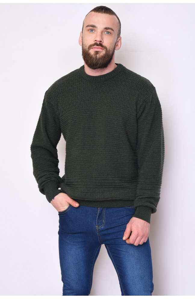 Свитер мужской зимний темно-зеленого цвета 153764L