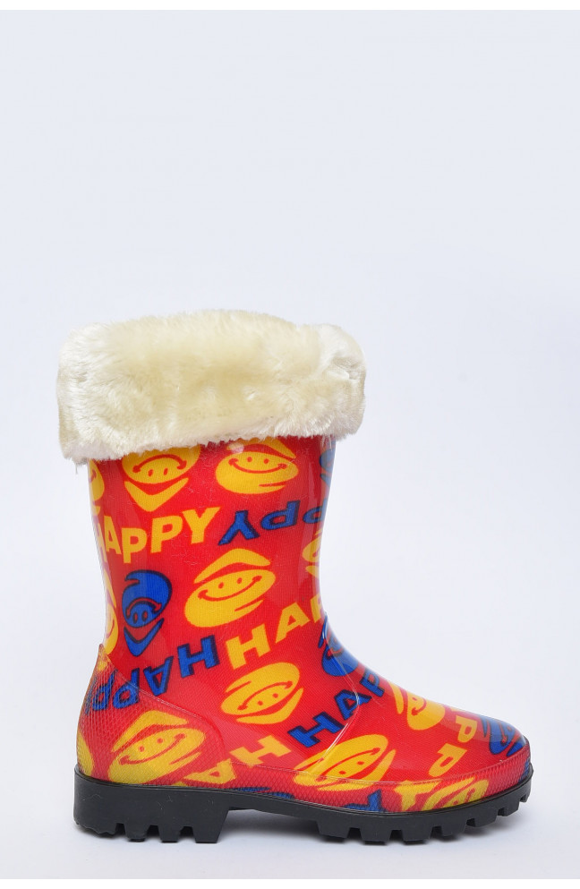 Сапоги резиновые для девочки красного цвета со сьемным утеплителем 154436L