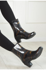 Сапоги резиновые низкие женские черные с узорами 154438L